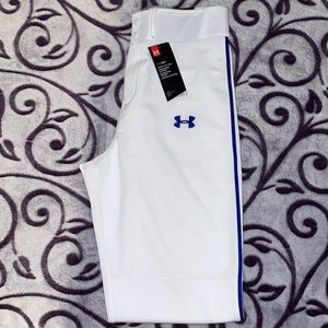 Mens Small Under Armour Baseball Pants White with Blue Stripe NWT